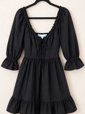 Hill House Home Samantha Dress Black Poplin Small – Puff Sleeve Smocked Mini